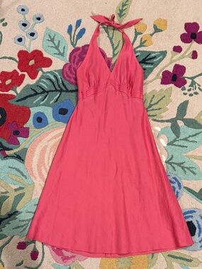 Ann Taylor coral linen halter dress, size 2